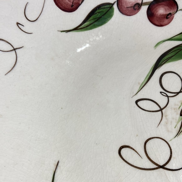 Vintage Pottery Large Bowl byKay Mallek Studios 1957 Green Fruit Pattern Inside - Picture 10 of 14